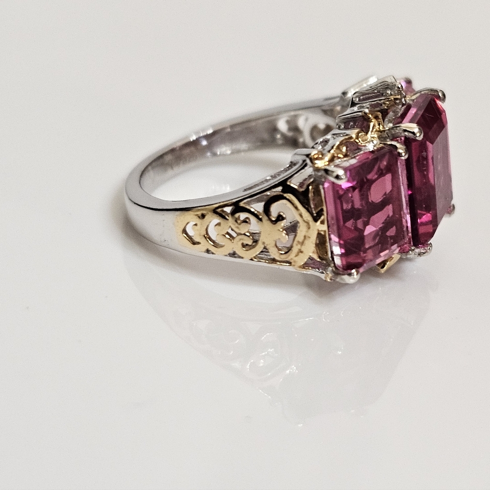 Radiant Orchid Quartz & White Zircon Ring Vermeil Platinum Sterling Silver Sz 7 - Picture 4 of 10